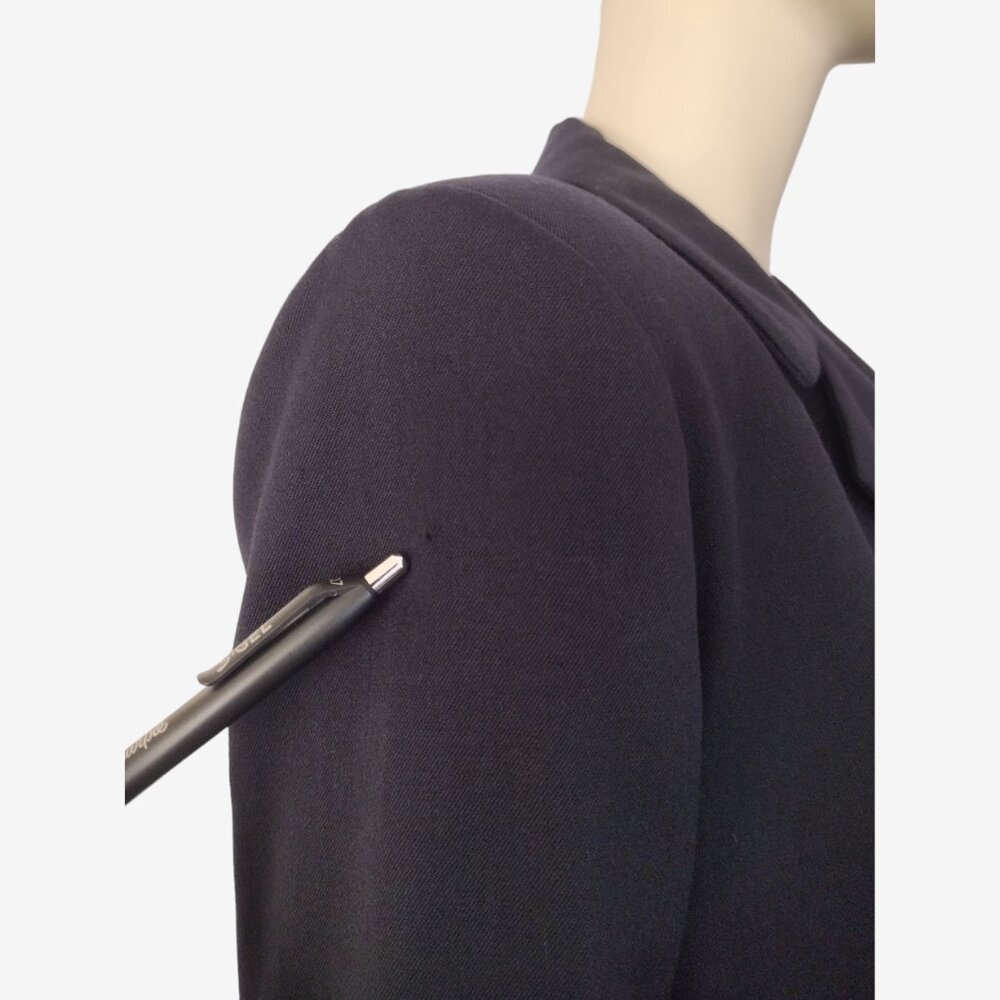Vintage 1990s Havre Bernard Black Asymmetric 100% Wool Long Fitted Coat - Picture 11 of 14